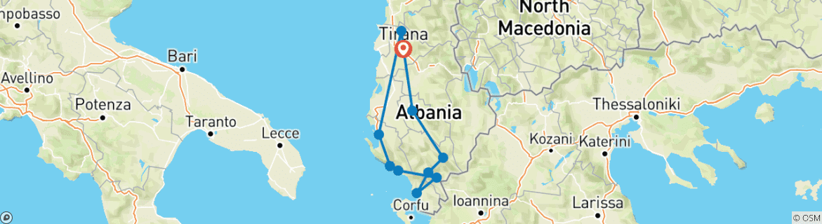 Image d'une carte montrant l'itinéraire du circuit