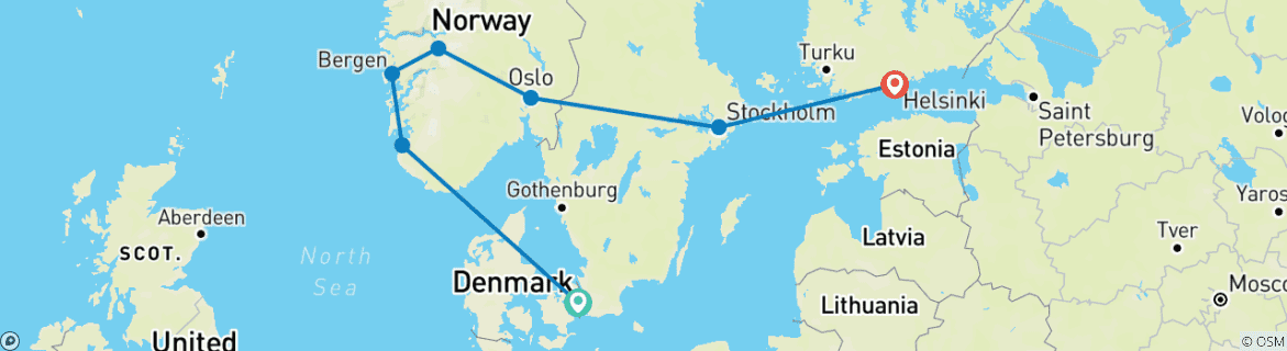 Image d'une carte montrant l'itinéraire du circuit