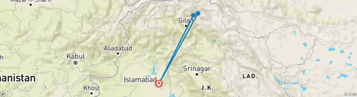 Image d'une carte montrant l'itinéraire du circuit
