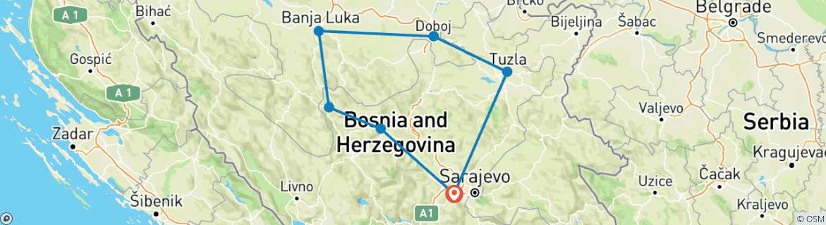 Foto van een kaart met de route van de rondreis