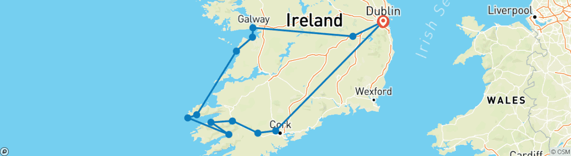 Image of a map showing the route of the tour