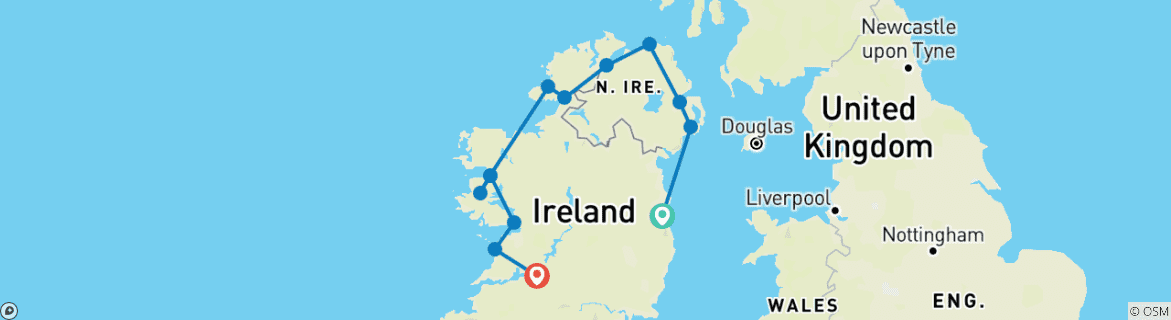 Image of a map showing the route of the tour