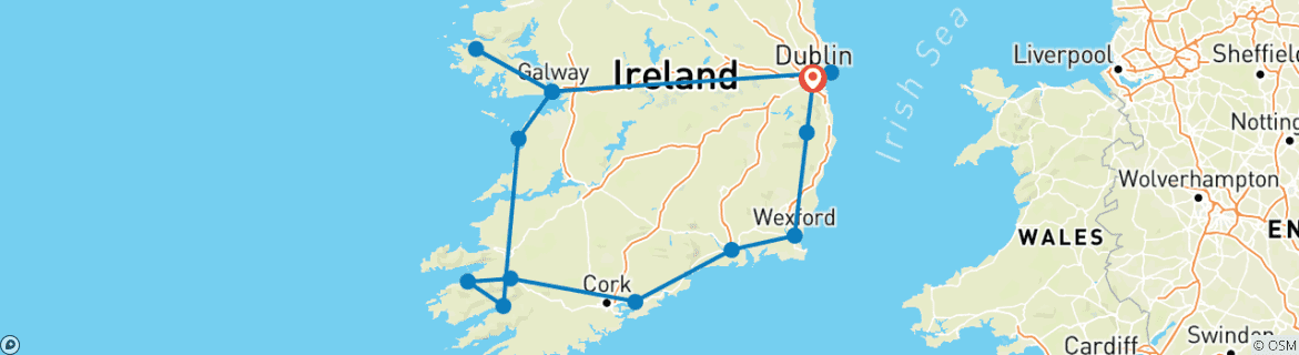 Image of a map showing the route of the tour