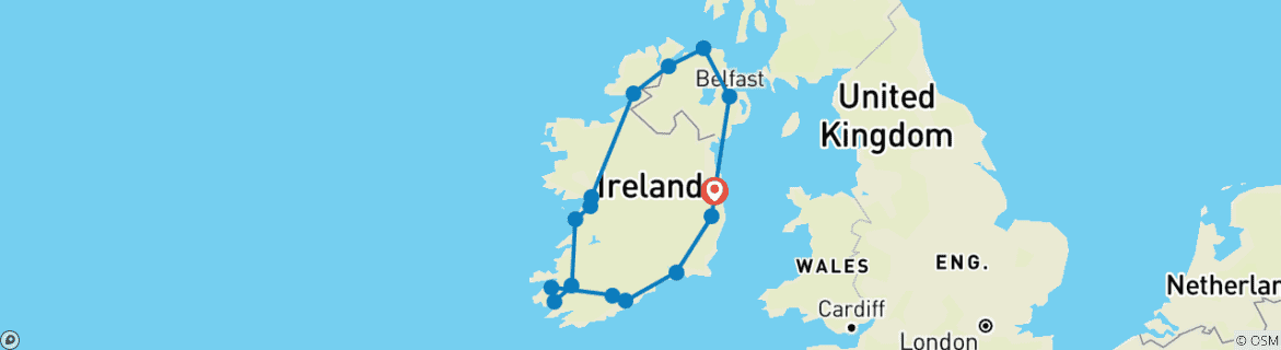 Image of a map showing the route of the tour