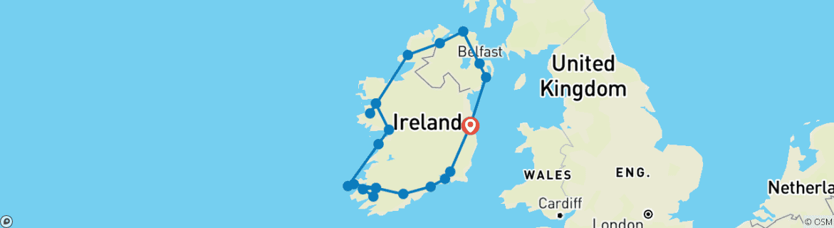 Image of a map showing the route of the tour