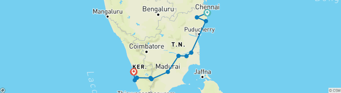 Karte mit der Reiseroute