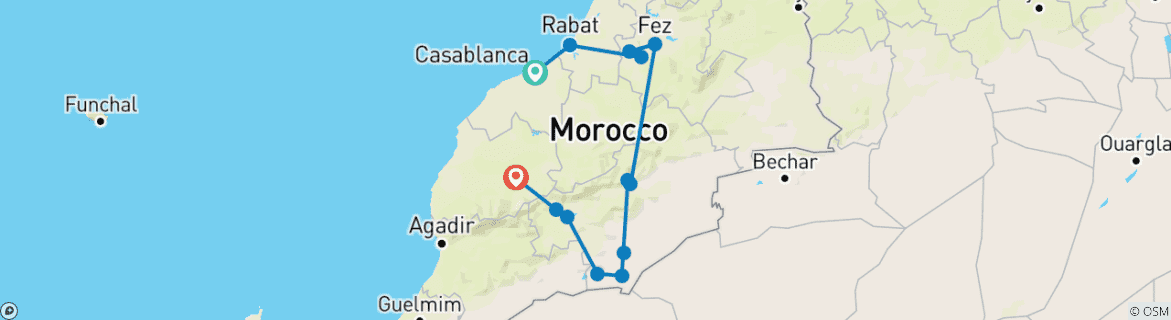 Karte mit der Reiseroute