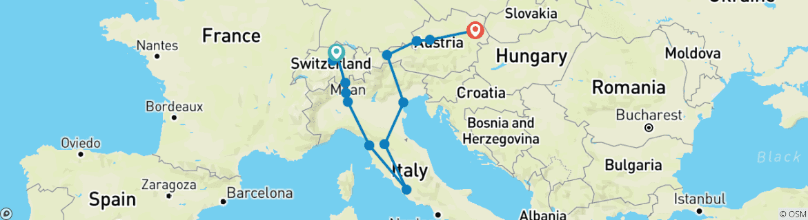 Foto van een kaart met de route van de rondreis