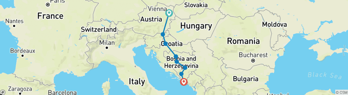 Karte mit der Reiseroute