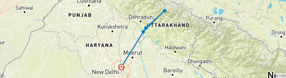 Image d'une carte montrant l'itinéraire du circuit