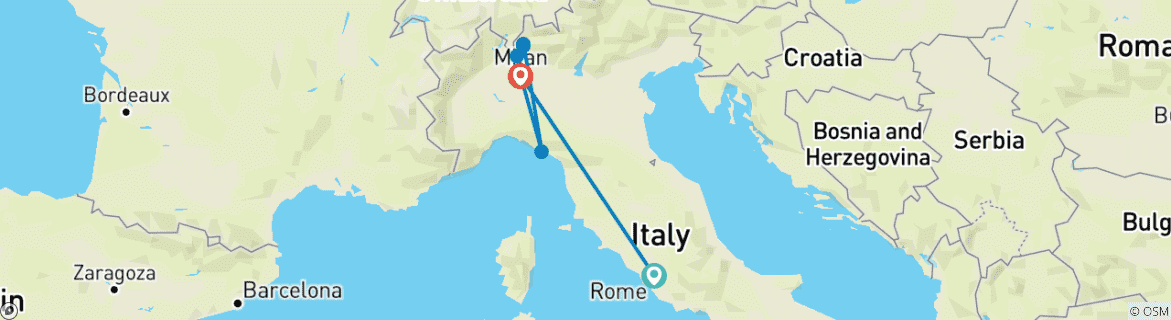 Carte du circuit L'Italie emblématique : Rome, Milan, les lacs italiens et Cinque Terre - 7 jours