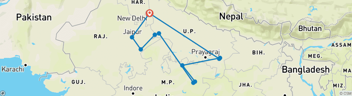 Foto van een kaart met de route van de rondreis