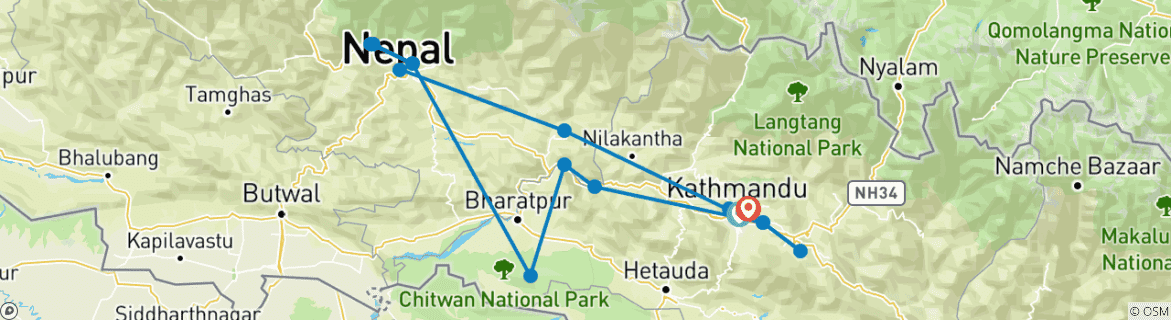 Karte von Silvester in Nepal (14 Tage)
