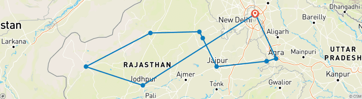 Image d'une carte montrant l'itinéraire du circuit