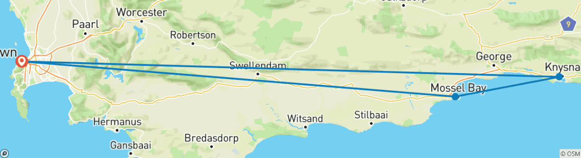 Carte du circuit Escapade de 3 jours au Gondwana Kwena Lodge pour le safari Big 5