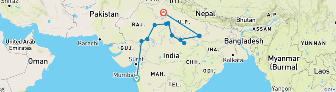 Image d'une carte montrant l'itinéraire du circuit