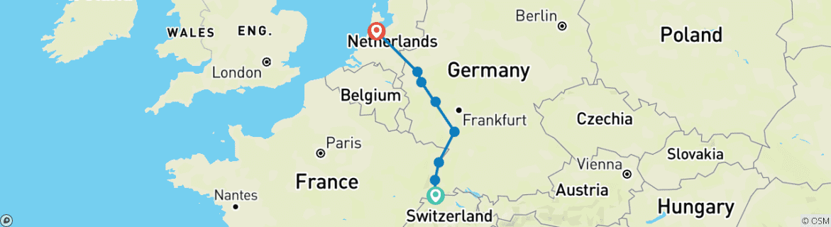Image of a map showing the route of the tour