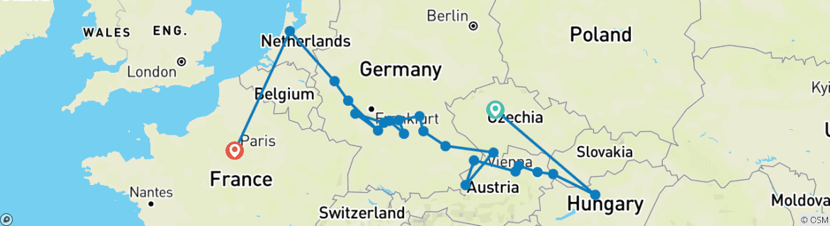 Karte mit der Reiseroute