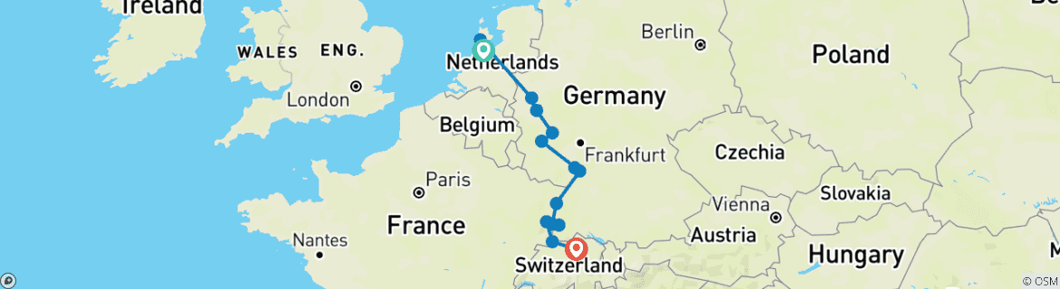 Karte mit der Reiseroute