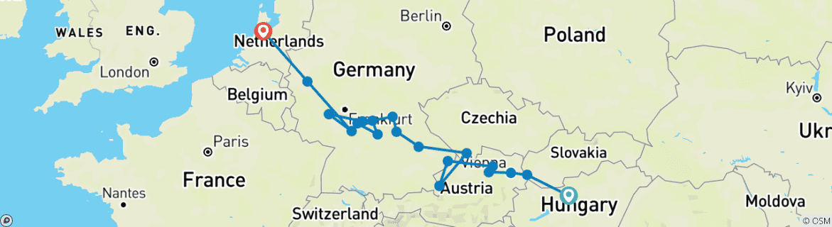 Image d'une carte montrant l'itinéraire du circuit