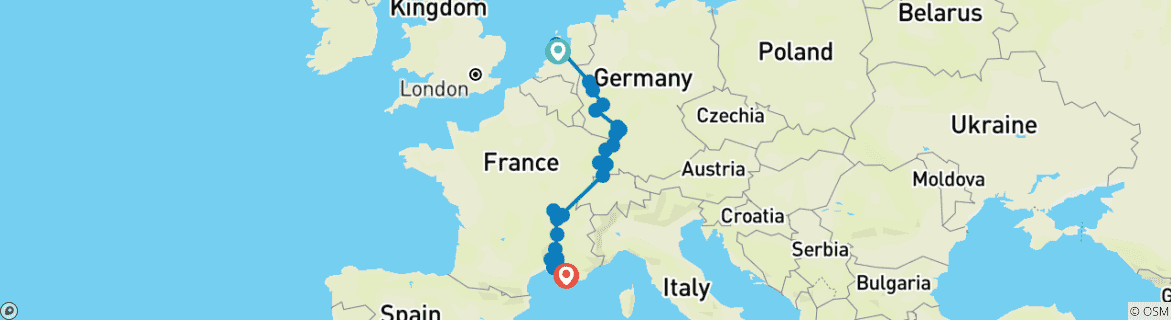 Image of a map showing the route of the tour