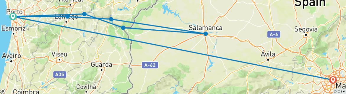 Image of a map showing the route of the tour