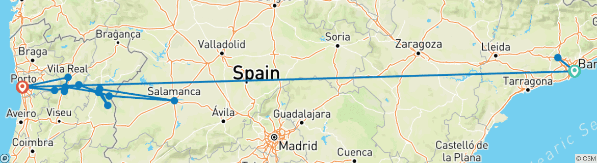 Foto van een kaart met de route van de rondreis