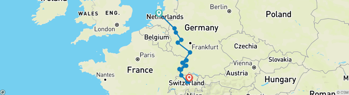 Image d'une carte montrant l'itinéraire du circuit