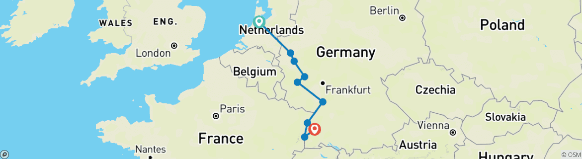 Image d'une carte montrant l'itinéraire du circuit