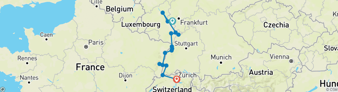 Image d'une carte montrant l'itinéraire du circuit