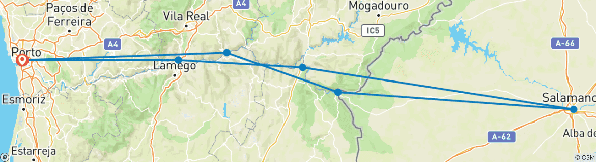 Image of a map showing the route of the tour
