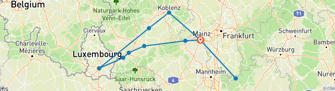 Image d'une carte montrant l'itinéraire du circuit