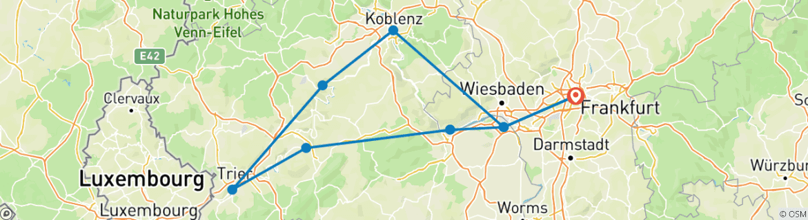Image d'une carte montrant l'itinéraire du circuit