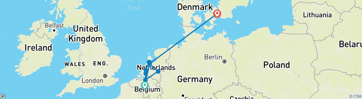 Foto van een kaart met de route van de rondreis