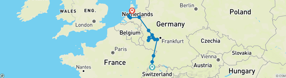 Image d'une carte montrant l'itinéraire du circuit