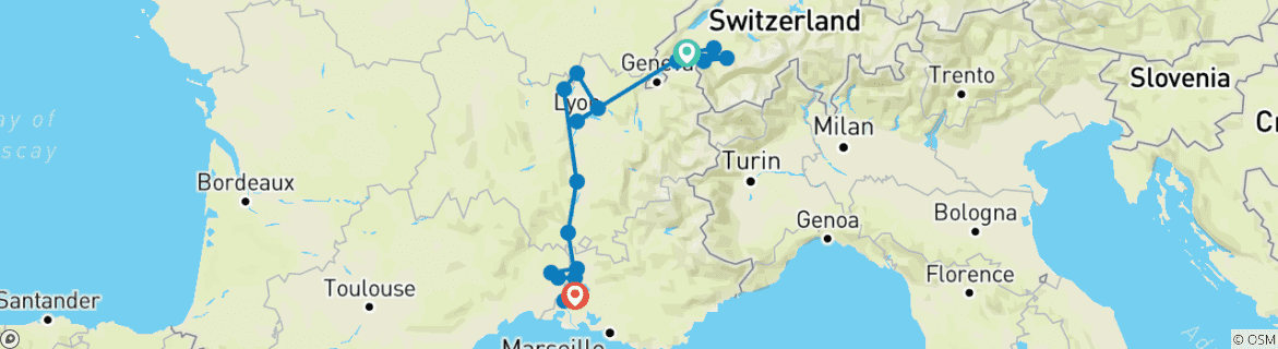 Image d'une carte montrant l'itinéraire du circuit