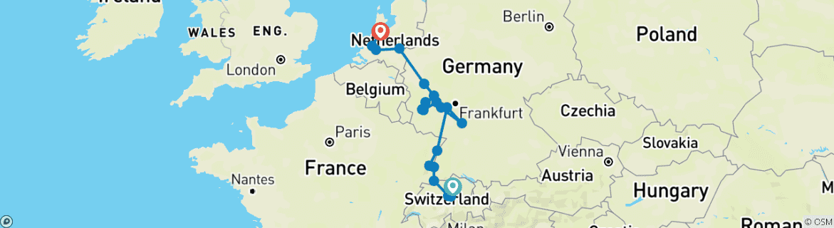 Image d'une carte montrant l'itinéraire du circuit