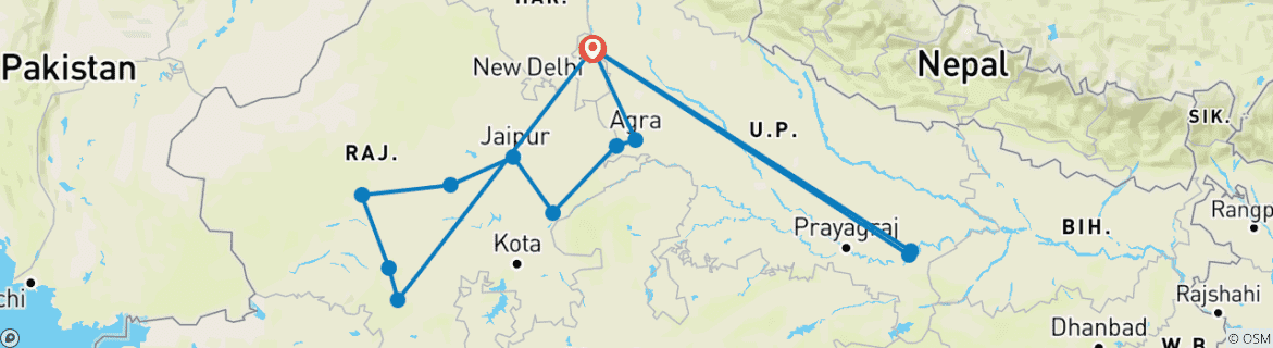 Karte mit der Reiseroute