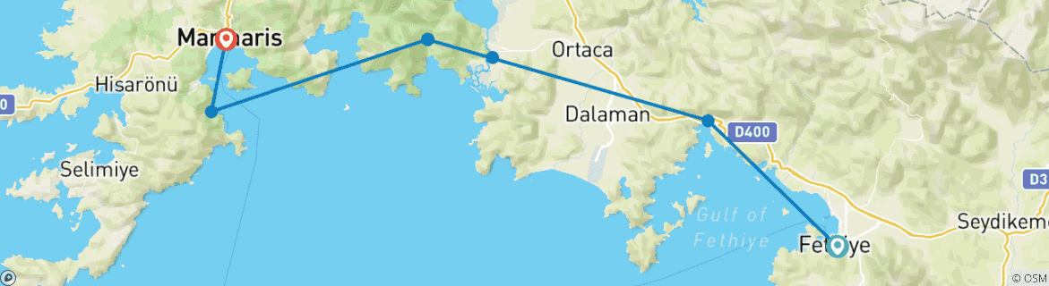 Image d'une carte montrant l'itinéraire du circuit