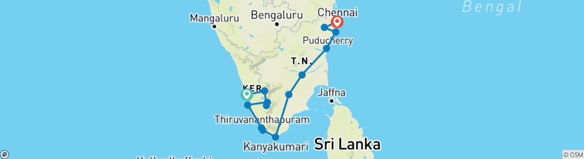 Carte du circuit Panorama de l'Inde du Sud par G Experiences