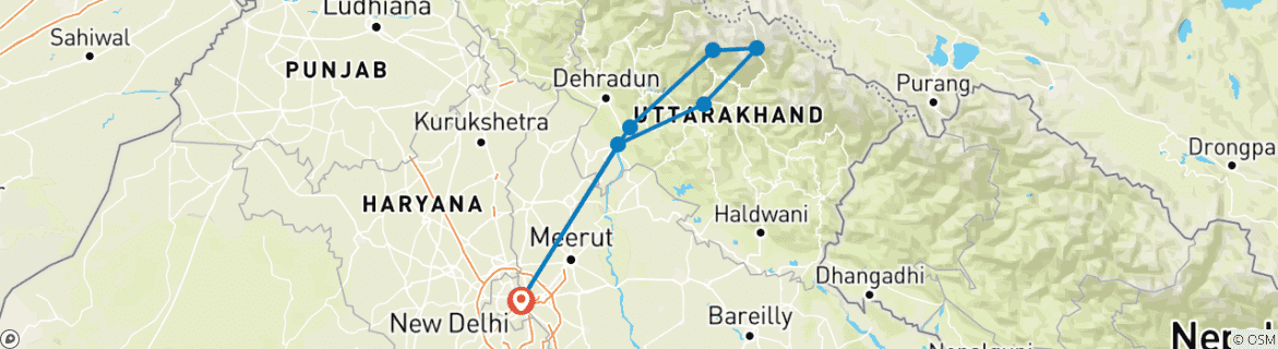 Image d'une carte montrant l'itinéraire du circuit