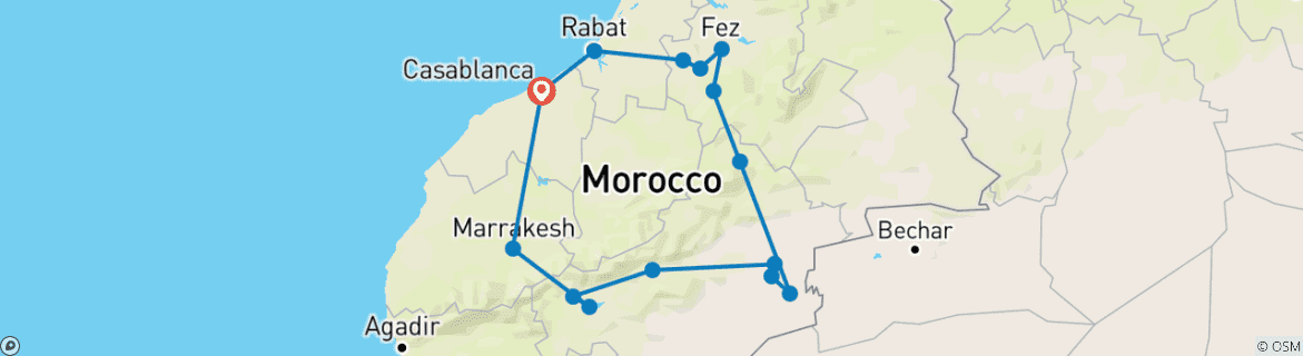 Foto van een kaart met de route van de rondreis