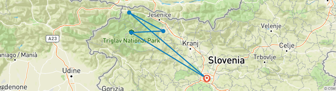 Carte du circuit Aventures alpines en Slovénie (réservé aux femmes)