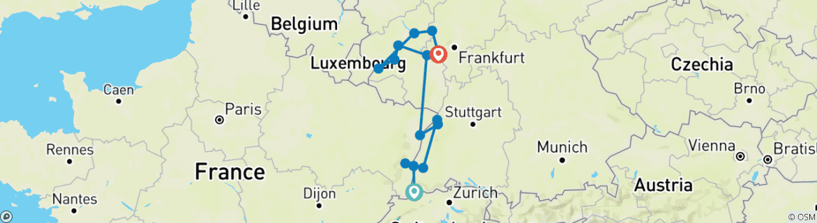 Image d'une carte montrant l'itinéraire du circuit