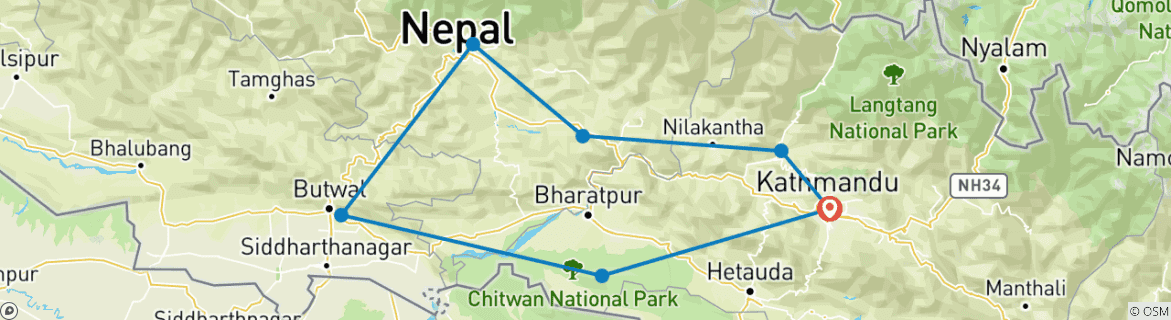 Karte mit der Reiseroute