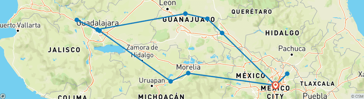 Image d'une carte montrant l'itinéraire du circuit