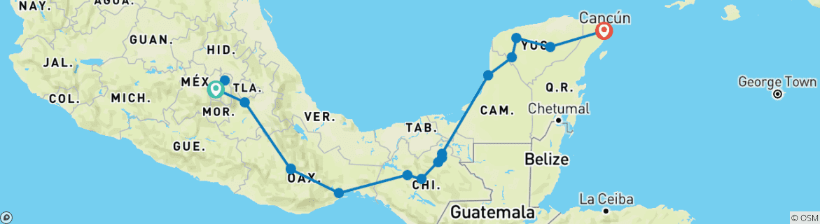 Image d'une carte montrant l'itinéraire du circuit