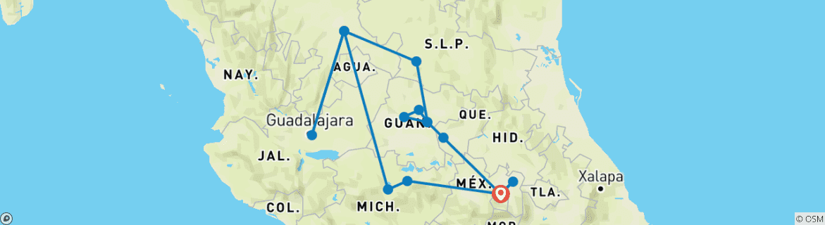 Foto van een kaart met de route van de rondreis