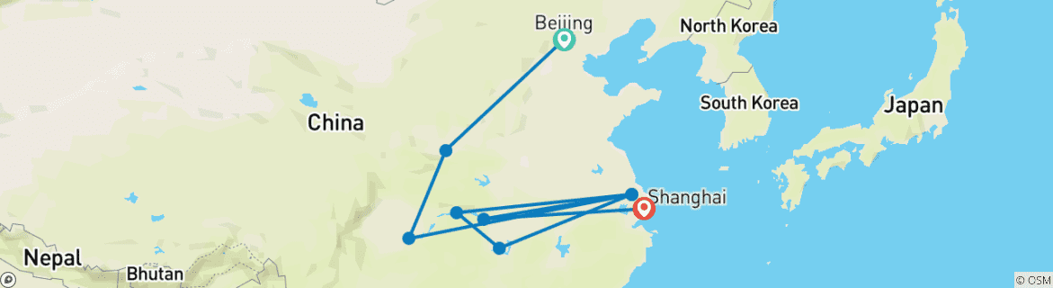 Image of a map showing the route of the tour