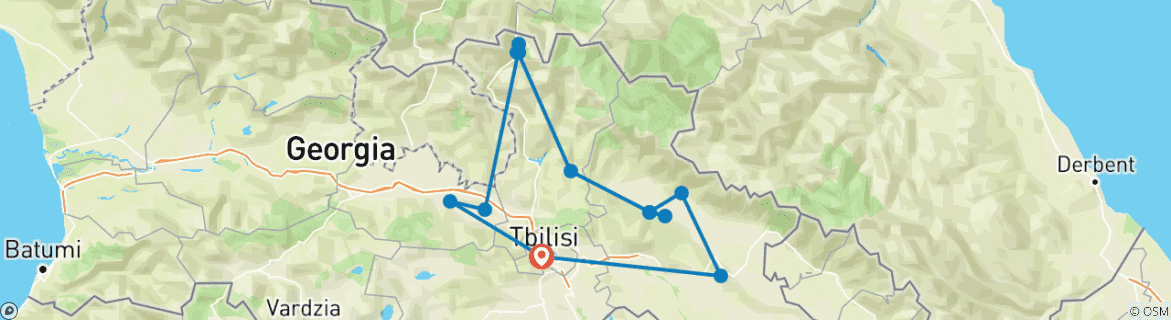 Karte mit der Reiseroute